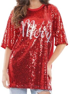 Kids Red Sequin 'Merry' Holiday Dress